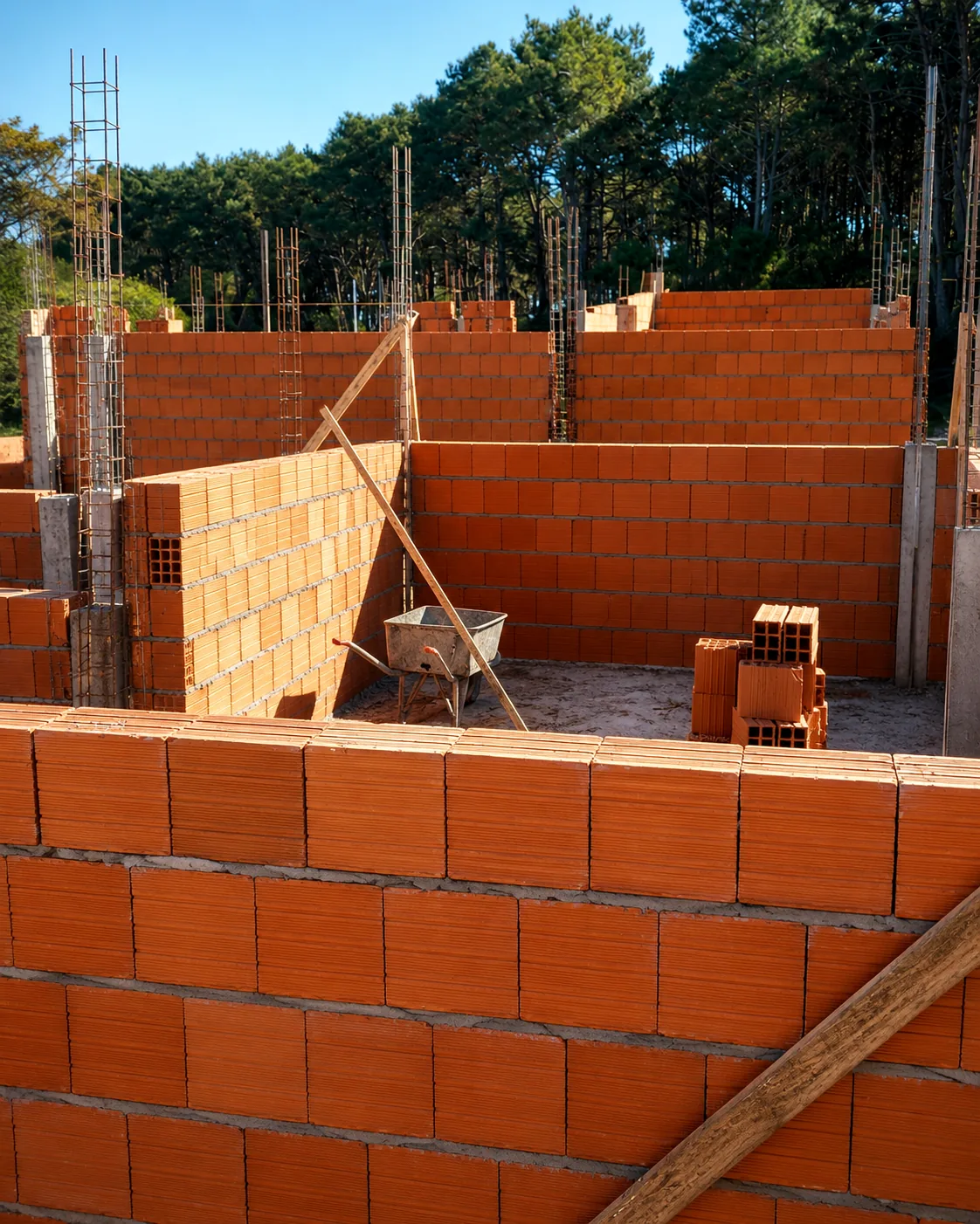 Muros de ladrillo y estructura de obra residencial en proceso